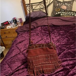 Plum suede Crossbody fringe bag